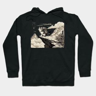 Vintage Japanese Art Sports Hiker Mountain Climbing Cat Hoodie